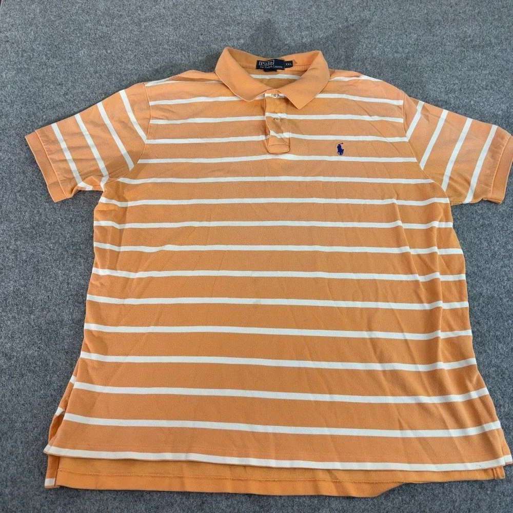 Polo‎ Ralph Lauren Shirt Mens Polo Xxl Short Sleeve Orange Classic Fit Striped